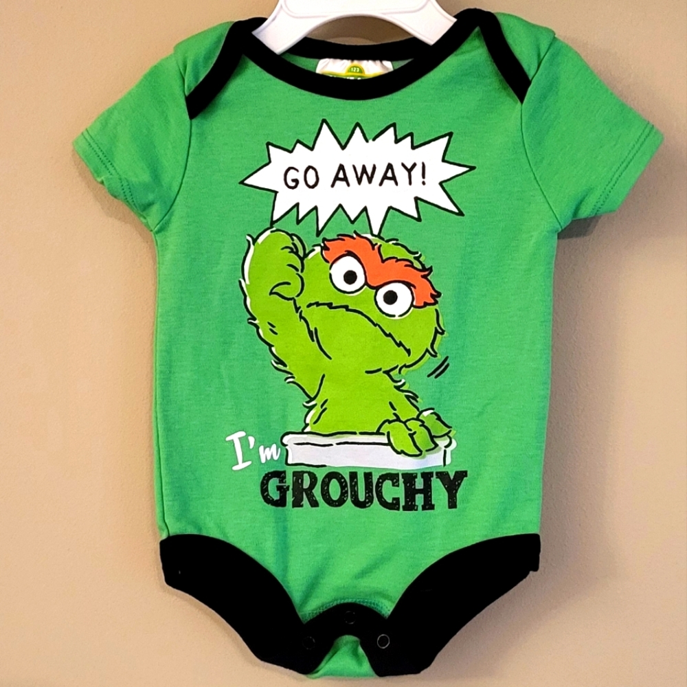 Sesame Street Oscar the Grouch green onesie/bodysuit